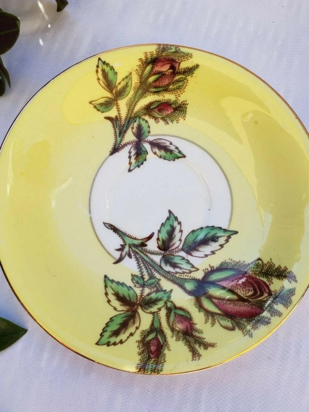 Vintage Taylor & Kent Bone China Cup and Saucer  England Yellow Wild Roses